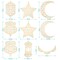 9 PCS Wooden Pendant Ornament Ramadan Kareem Hollow Decoration Moon Star Wind Light Shape Pendant Ornament Happy Eid Hanging Sign for Ramadan Mubarak Eid Party Decorations